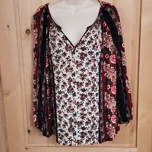 Womens Floral Lucky Brand Peasant Blouse Size Large
